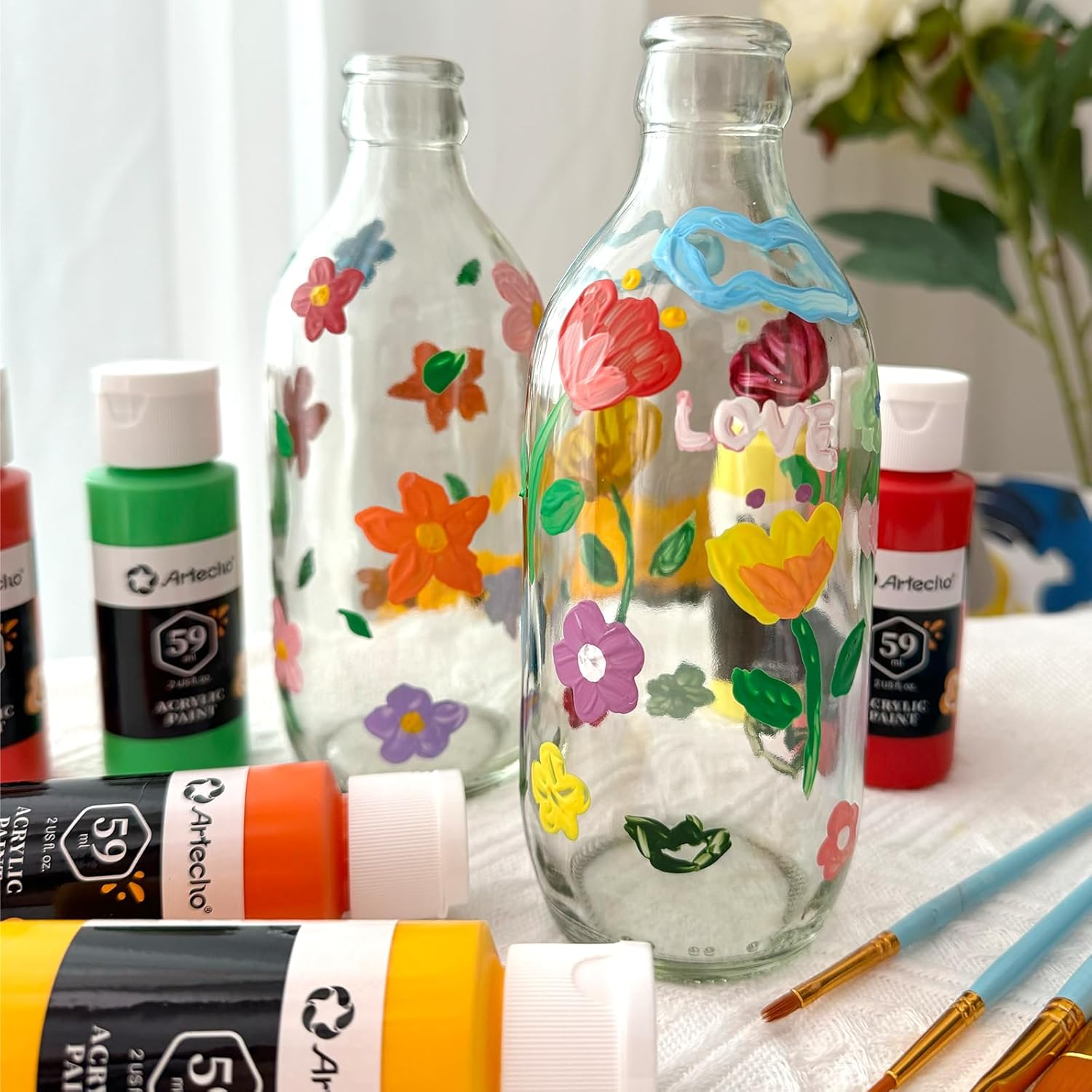 Artecho Acrylfarben Set - 18/ 24 / 48 wasserfeste Farben, je 59 ml Flaschen - SETL