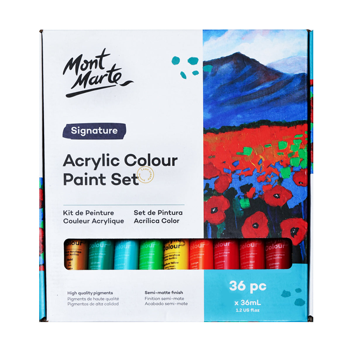 Mont Marte Acrylfarben Set - 18 / 24 / 36 / 48 Farben x 36ml in Tuben - SETL