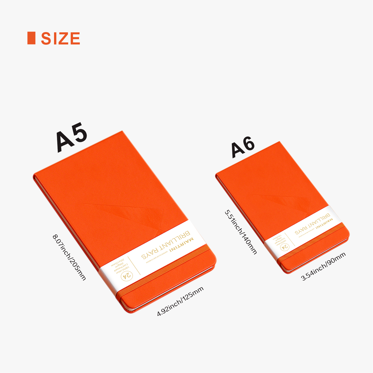 Mairtini Aquarellblock aus 100% Baumwolle, 200 g/m², 24 Blatt - Format A5 oder A6 - in Orange/ Pink/ Grün/ Braun - SETL