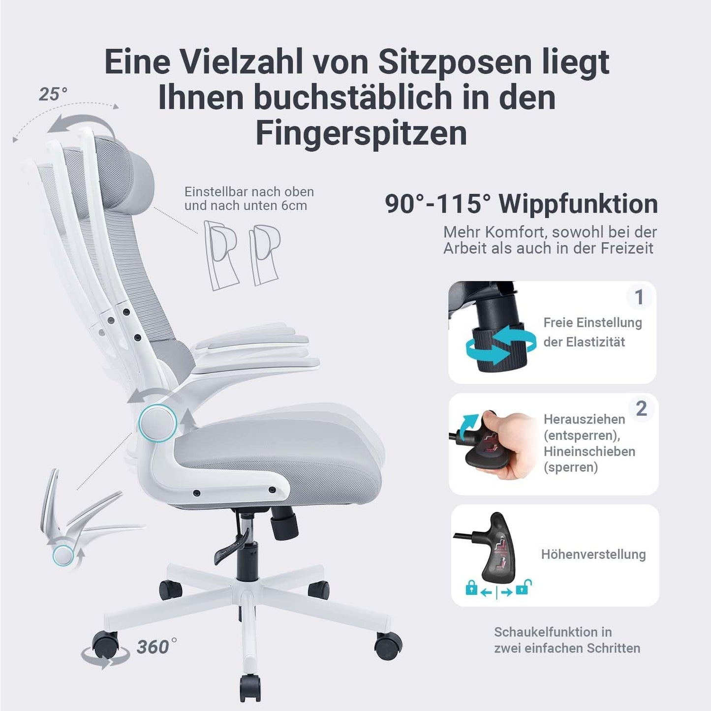 MELOKEA Bürostuhl - ergonomischer Drehstuhl mit verstellbarer Kopfstütze & Rückenlehne