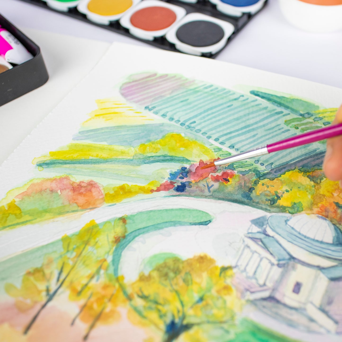 Mont Marte Aquarellmalset Discovery – 24 Farben mit 1 Pinsel und 1 Tube Deckweiß
