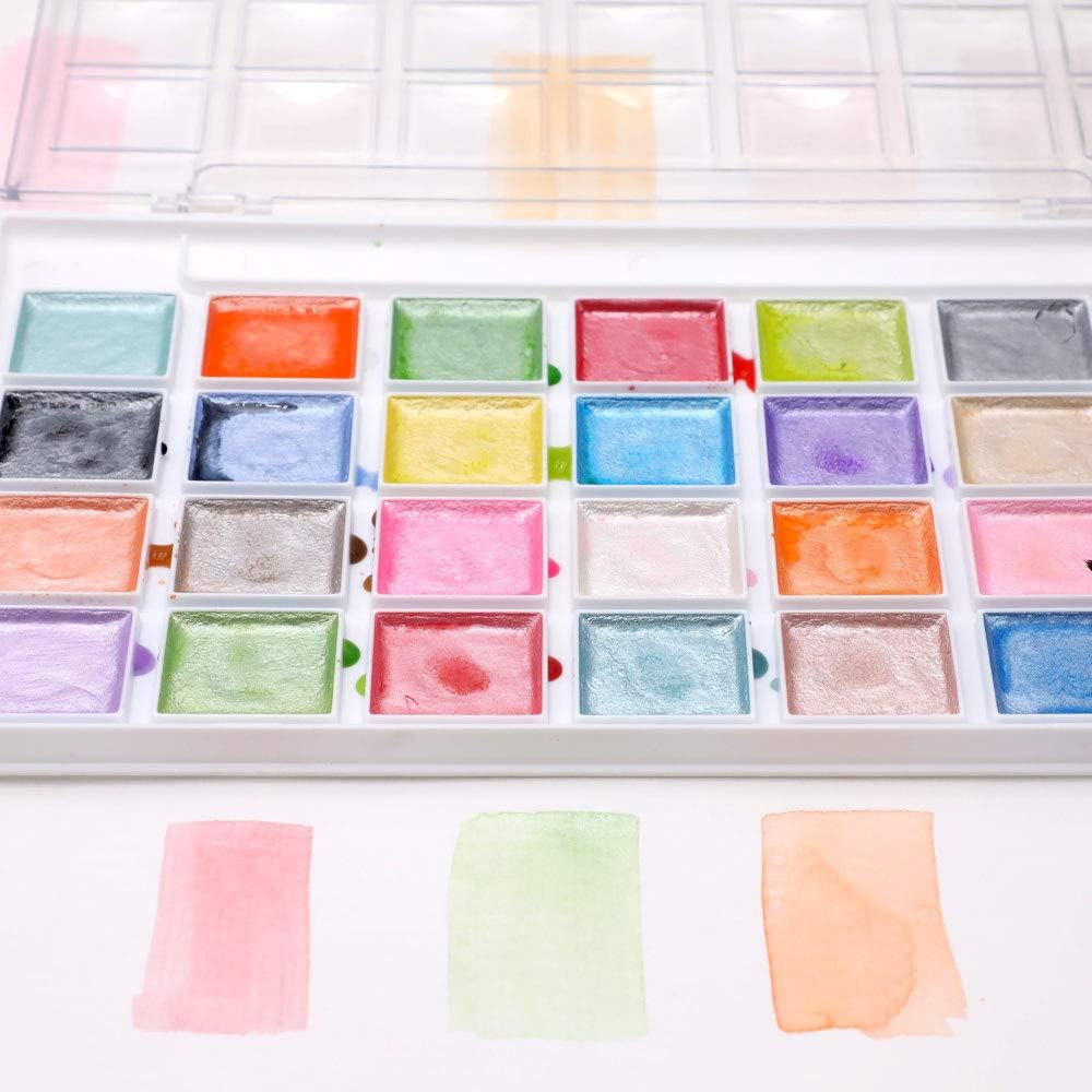 Artecho Metallic Aquarellfarben Set - 28 Perlglanz-Metallic Farben mit Pinsel - SETL