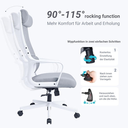 MELOKEA Bürostuhl - ergonomischer Schreibtischstuhl mit verstellbarer Kopfstütze & Rückenlehne