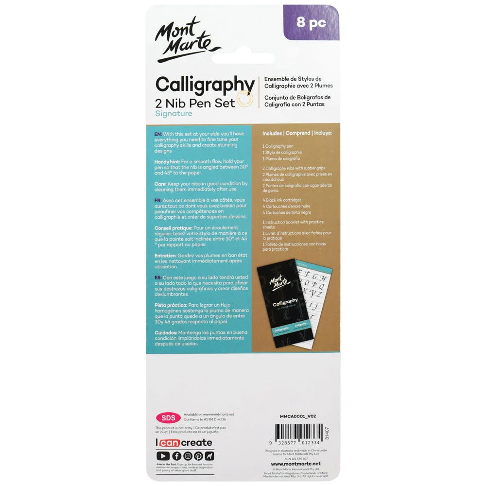 Mont Marte Kalligrafie-Set, 8-teilig – mit 2 Federn