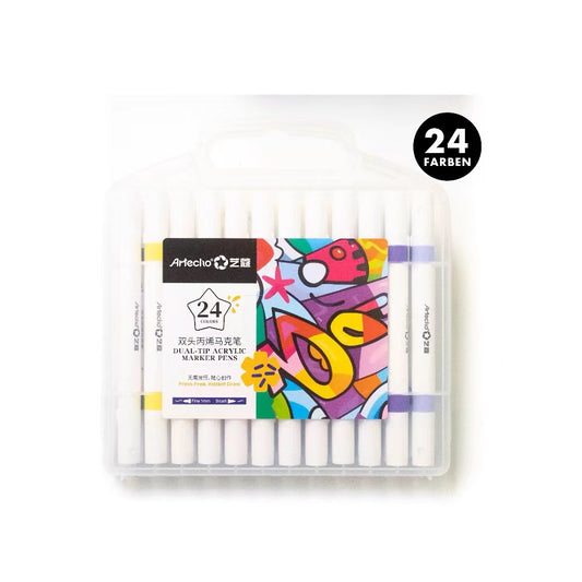 Artecho Doppelspitze Acrylstifte Set – 24 / 48 Farben – mit Feiner & Breiter Spitze - SETL
