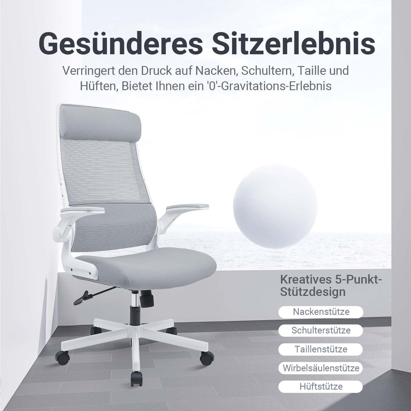 MELOKEA Bürostuhl - ergonomischer Drehstuhl mit verstellbarer Kopfstütze & Rückenlehne