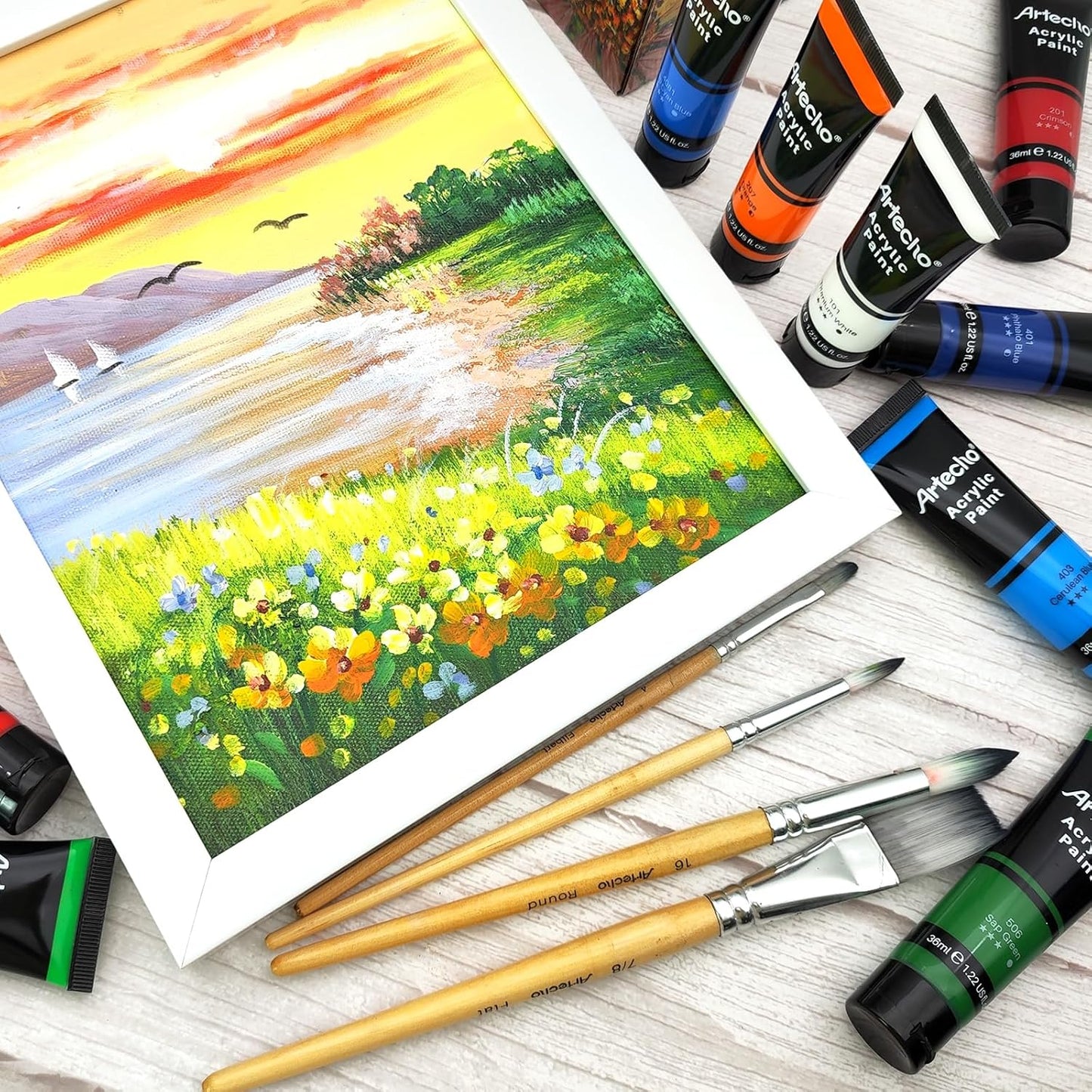 Artecho Acrylfarben Set - 18/ 24 / 48 wasserfeste Farben,  je 36 ml Tuben