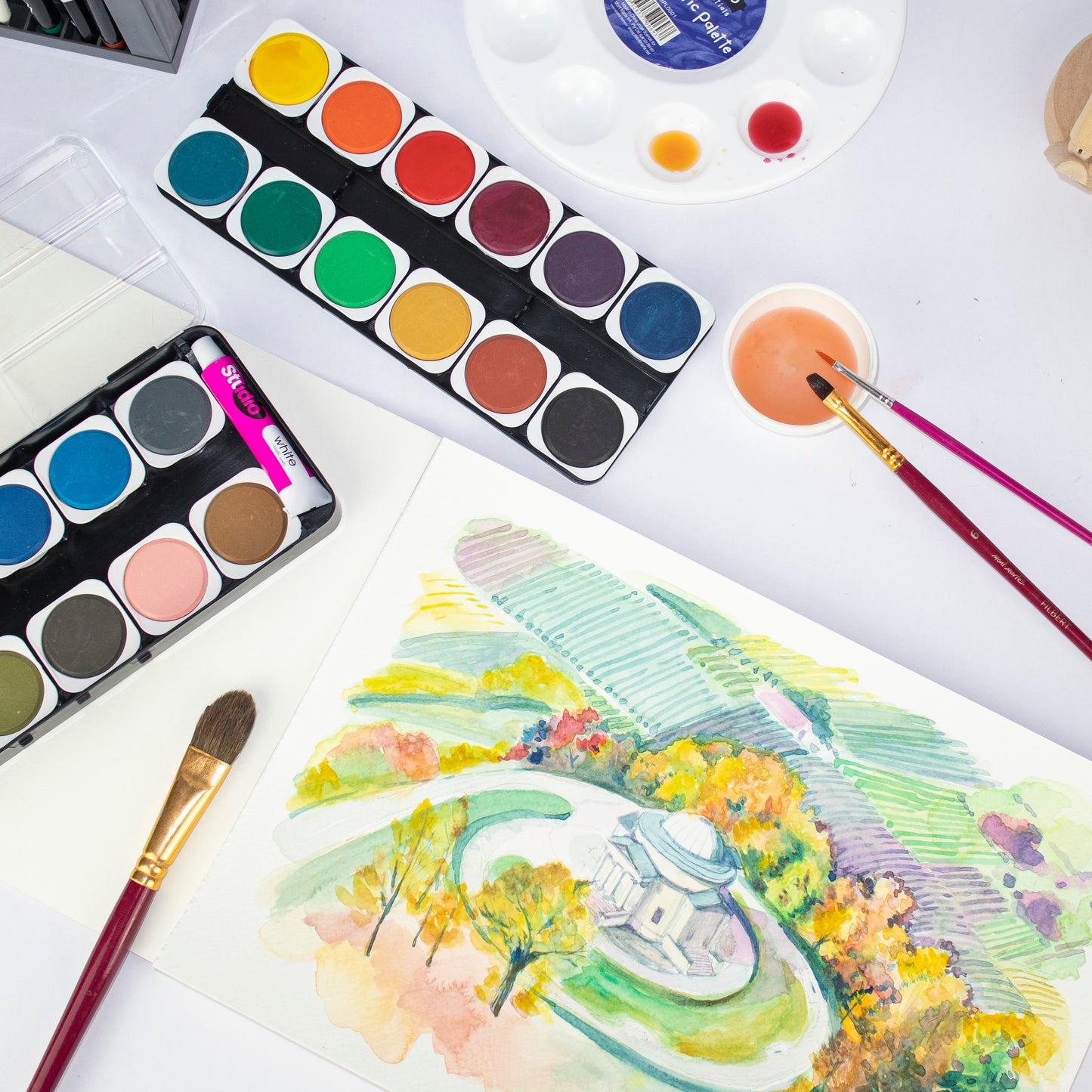 Mont Marte Aquarellmalset Discovery – 24 Farben mit 1 Pinsel und 1 Tube Deckweiß