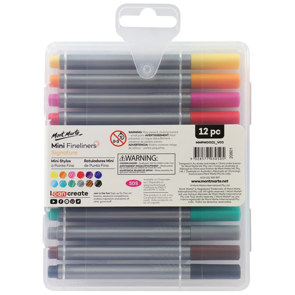Mont Marte Mini Fineliner 12-teilig – 0,4 mm Spitze - SETL
