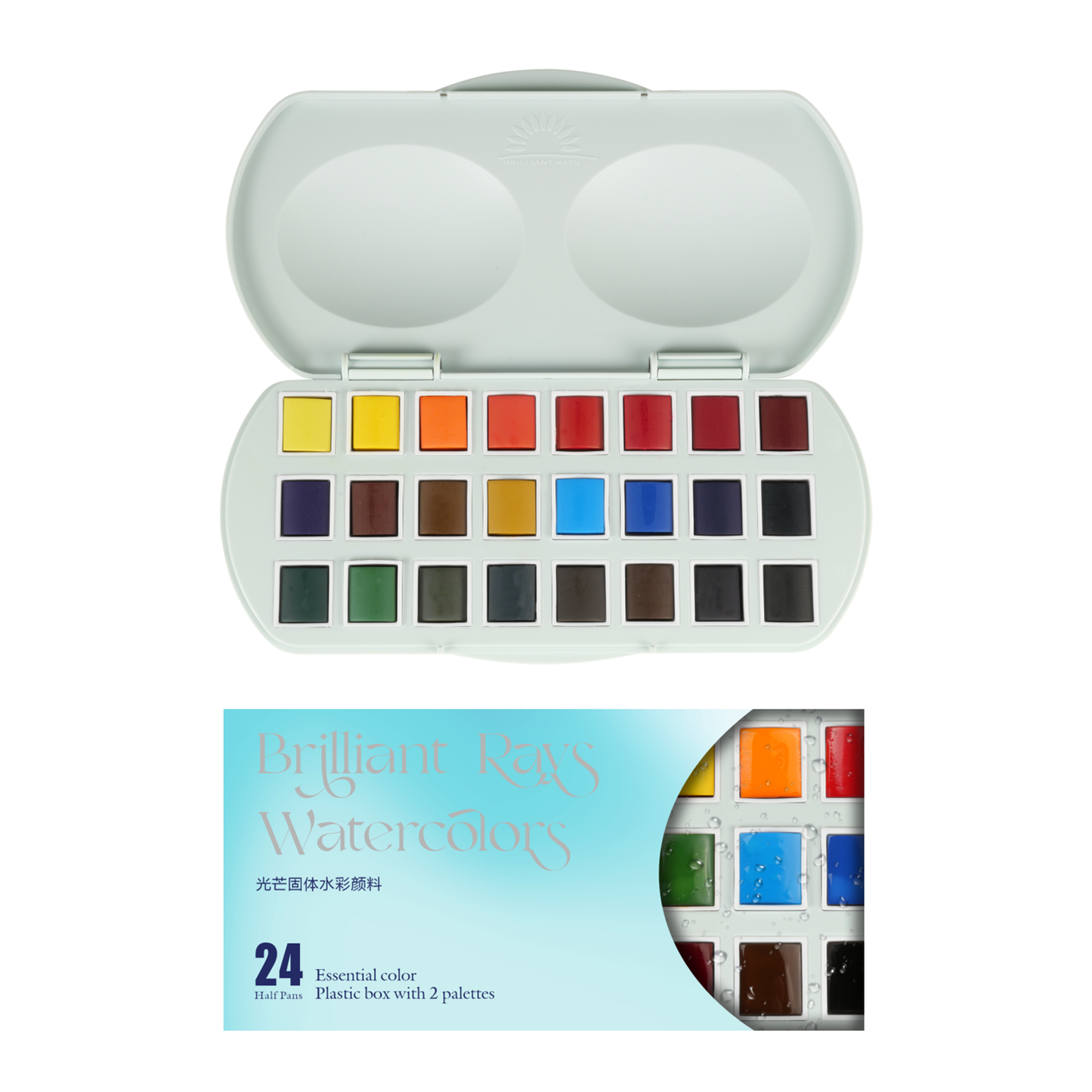 Mairtini Academy Aquarellfarbe Set – 24 Farben in halben Näpfchen – mit Elegantes Ovaler Etui - SETL