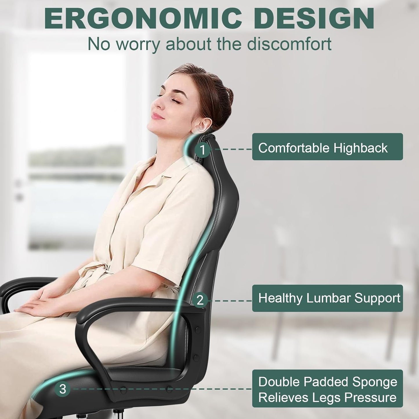 BASETBL Bürostuhl - ergonomischer Schreibtischstuhl, PU Leder