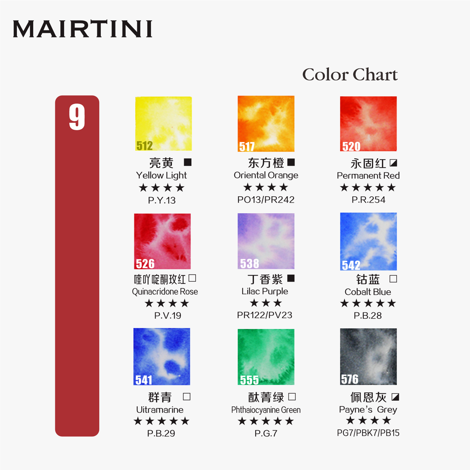 Mairtini Academy Aquarellfarbe Set - 9 intensive Farben im mini stylischen grün/ rot/ rosa Reiseetui - SETL