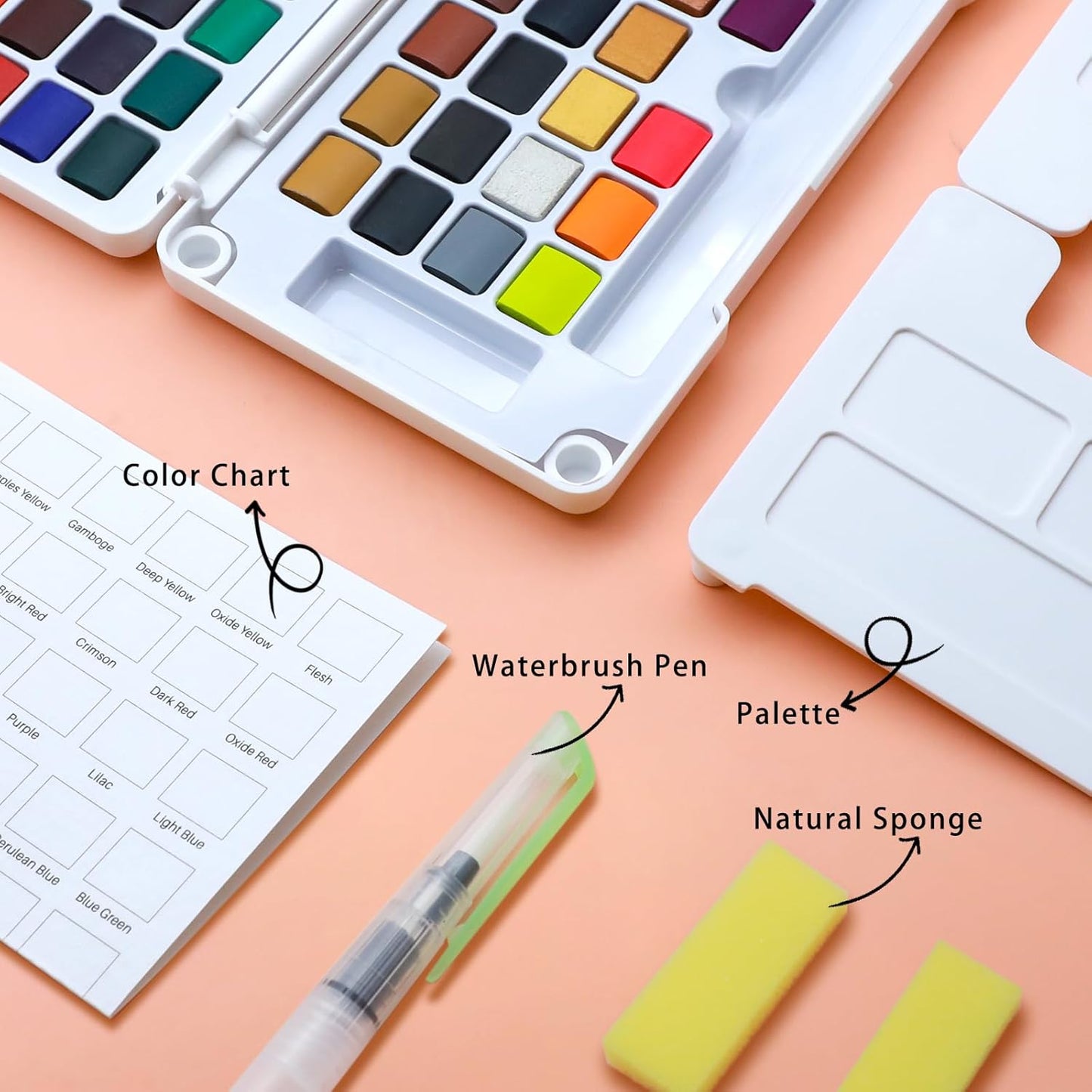 Artecho Aquarellfarben Set – 24 / 48 / 72 Farben mit Wassertankpinsel & Schwamm