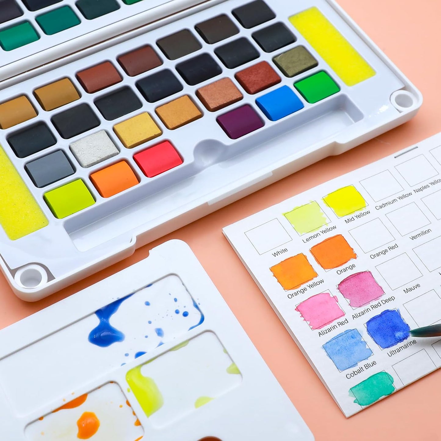 Artecho Aquarellfarben Set – 24 / 48 / 72 Farben mit Wassertankpinsel & Schwamm