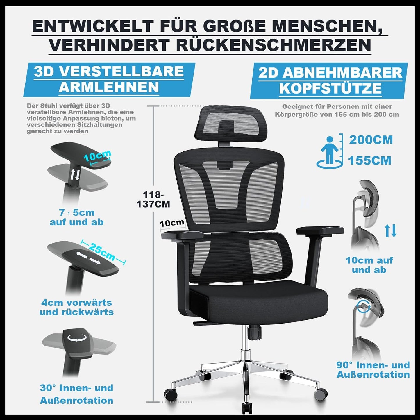 MELOKEA Bürostuhl - dynamische Lendenwirbelstütze, bis 150kg belastbar