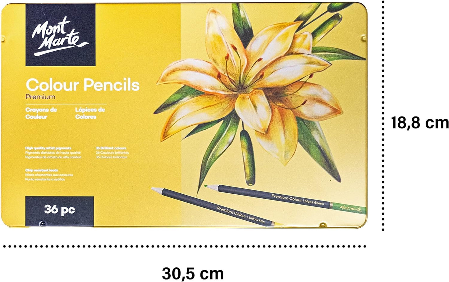 Mont Marte Buntstifte 36 Farben in Metallbox - SETL