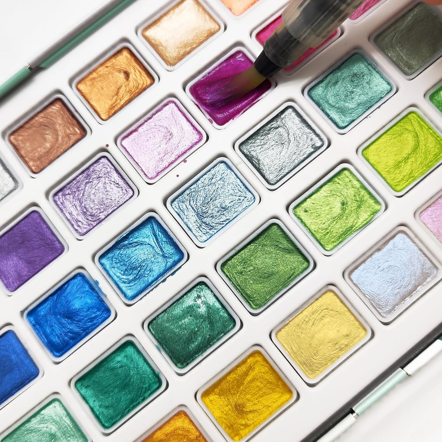 Artecho Metallic Aquarellfarben Set - 50 Wasserfarben im praktischen Metalletui - SETL