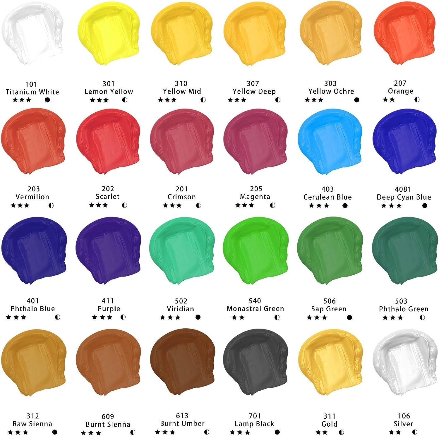 Artecho 24 x wasserfesten Acrylfarben, je 60 ml Tuben mit Klappverschluss - SETL