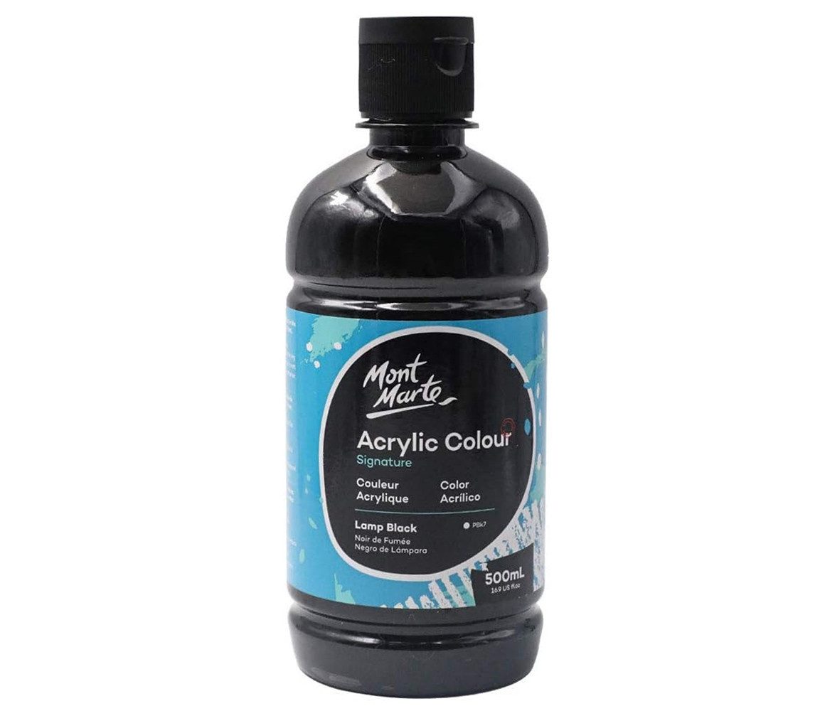 Mont Marte Acrylfarbe Signature - Grundfarben in 500ml Flasche, Weiß/ Schwarz/ Gold