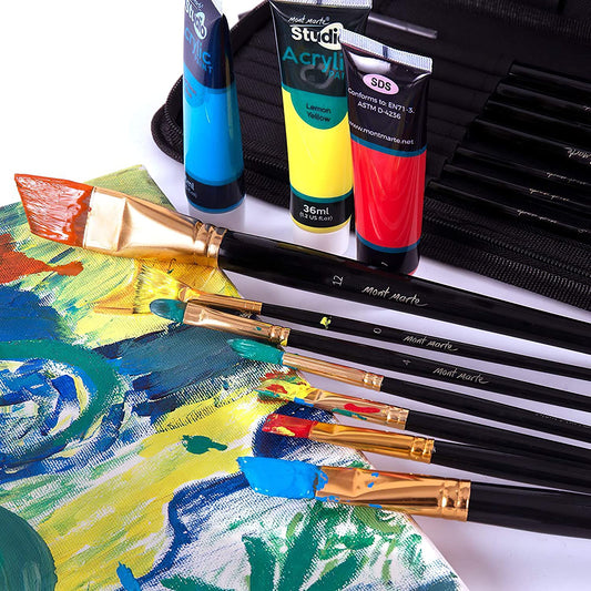 Mont Marte Studio Pinselset – 15 Taklon Pinsel mit Staffelei-Etui - SETL