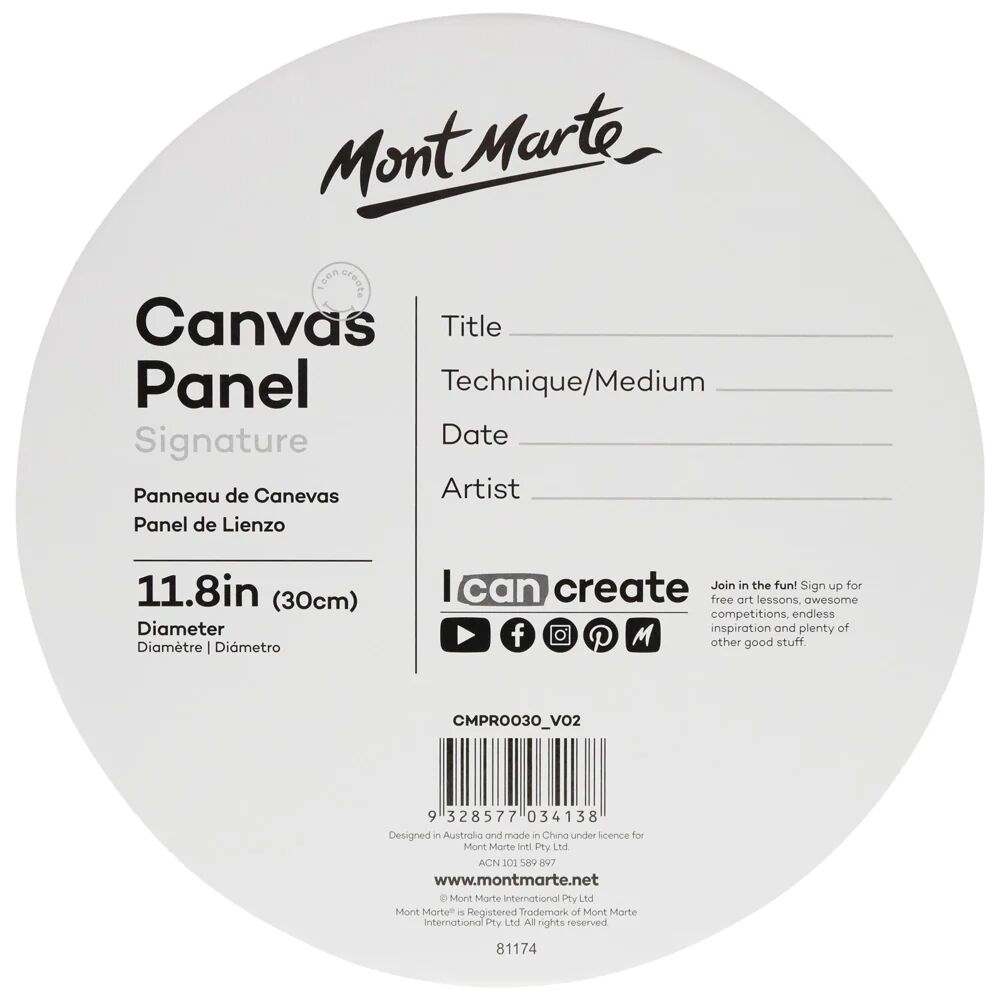 Mont Marte Runde Leinwandplatten Ø 30 cm, 2er Set