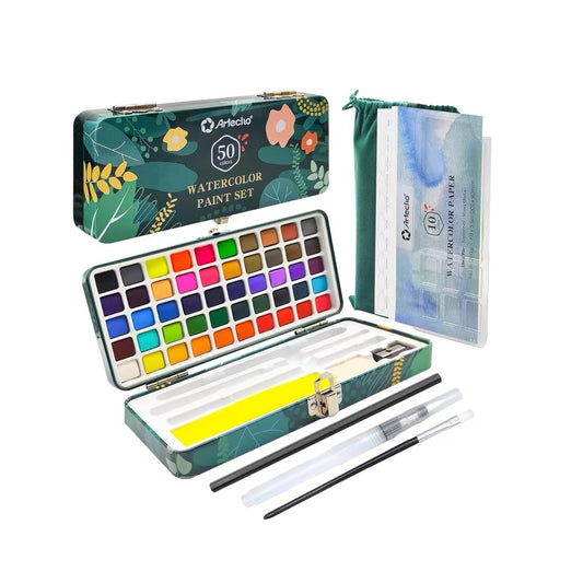 Artecho Aquarellfarben Set - 50 / 100 / 128 / 168 Wasserfarben mit Aquarellpapieren & Pinseln - SETL