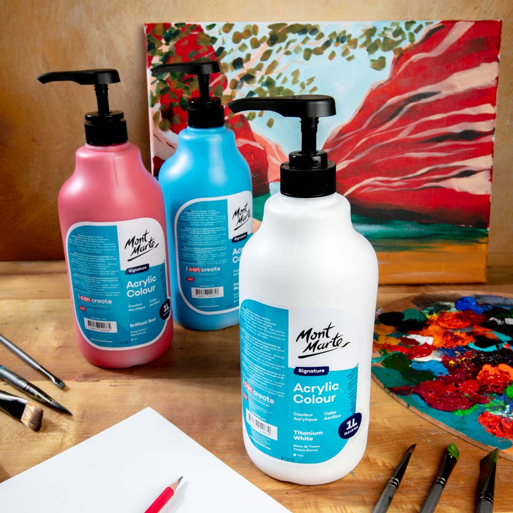 Mont Marte Acrylfarbe 1000 ml – Farbe wählbar in Weiß / Schwarz - SETL