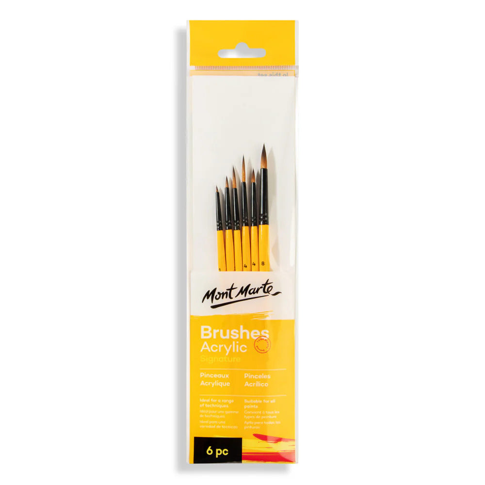 Mont Marte Acrylpinsel Set 6-teilig – Größen 1/2/3/4/4/8