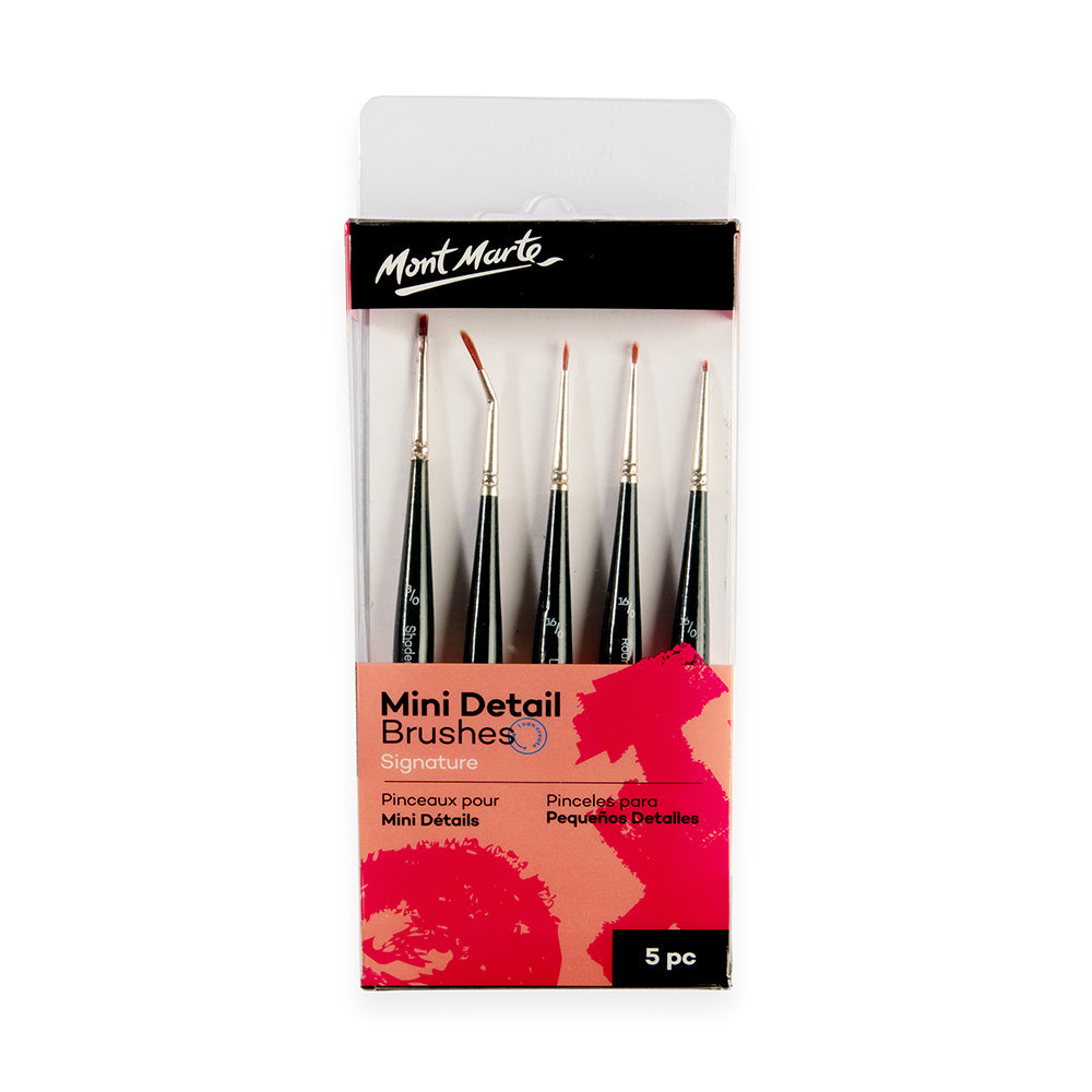 Mont Marte Mini Detailpinsel Set 5-teilig – Größen 8/0, 8/0,16/0, 16/0, 16/0