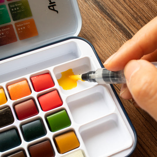 Artecho Aquarellfarben Set - 24 Farben, 1 Wassertankpinsel und 10 Aquarellpapiere