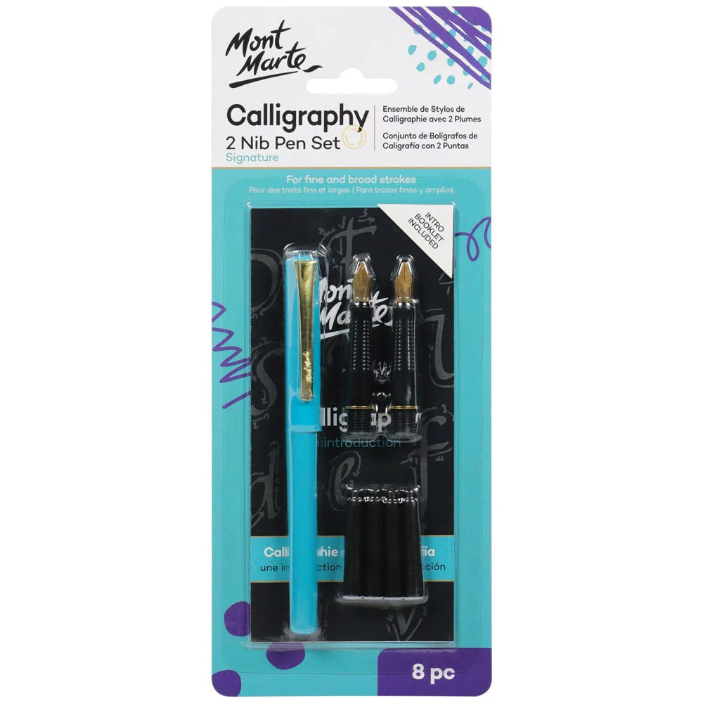 Mont Marte Kalligrafie-Set, 8-teilig – mit 2 Federn