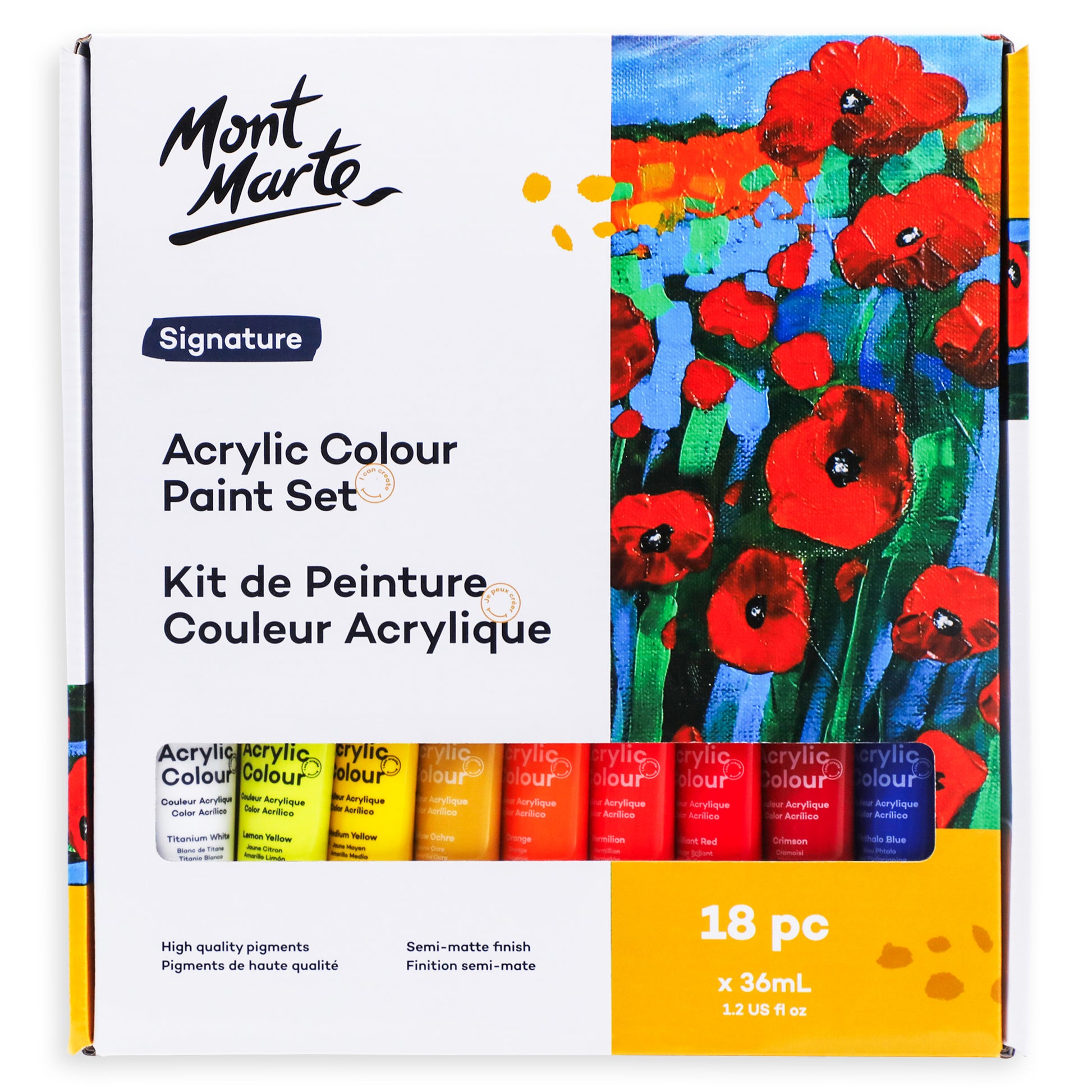 Mont Marte Acrylfarben Set - 18 / 24 / 36 / 48 Farben x 36ml in Tuben - SETL