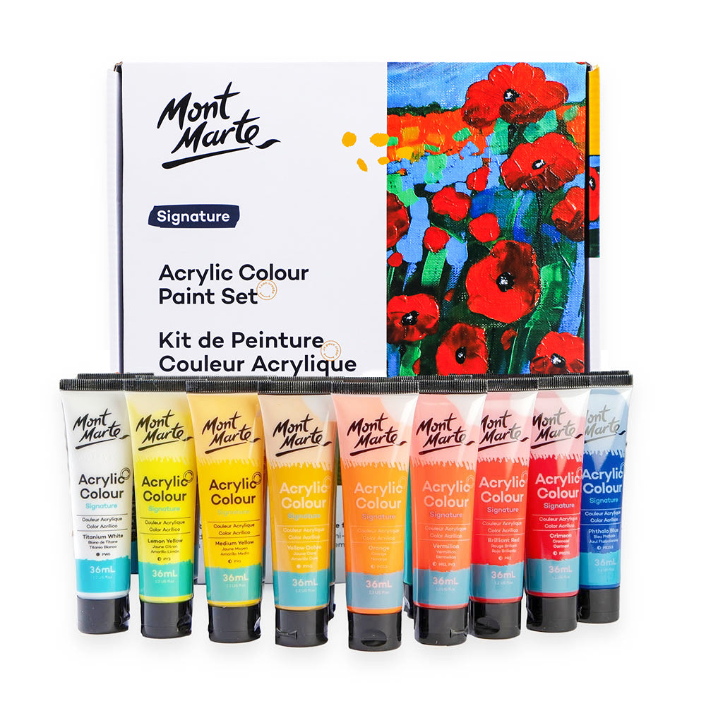 Mont Marte Acrylfarben Set - 18 / 24 / 36 / 48 Farben x 36ml in Tuben - SETL