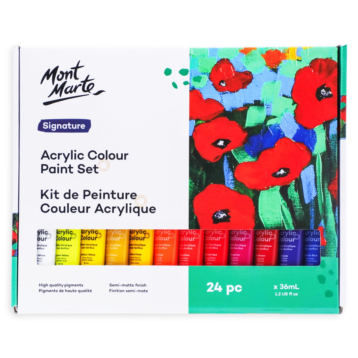 Mont Marte Acrylfarben Set - 18 / 24 / 36 / 48 Farben x 36ml in Tuben - SETL