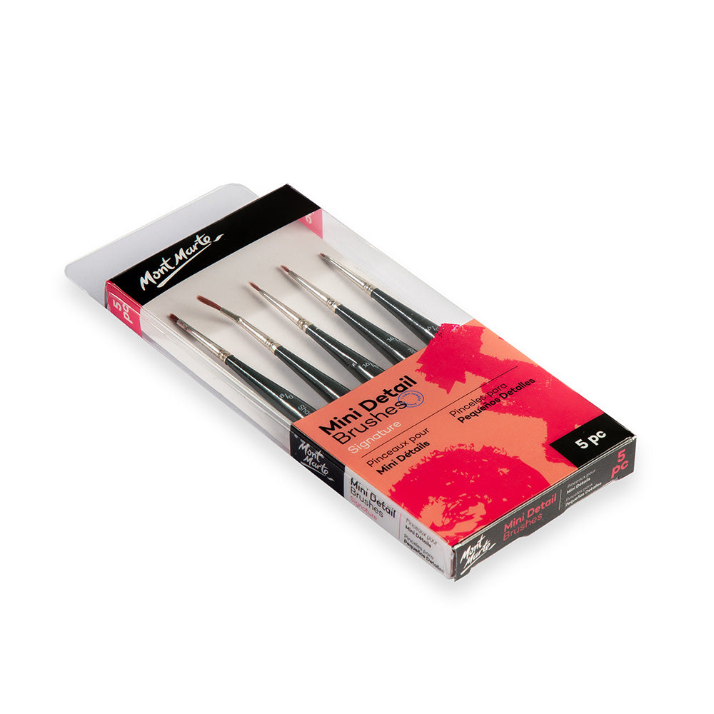 Mont Marte Mini Detailpinsel Set 5-teilig – Größen 8/0, 8/0,16/0, 16/0, 16/0