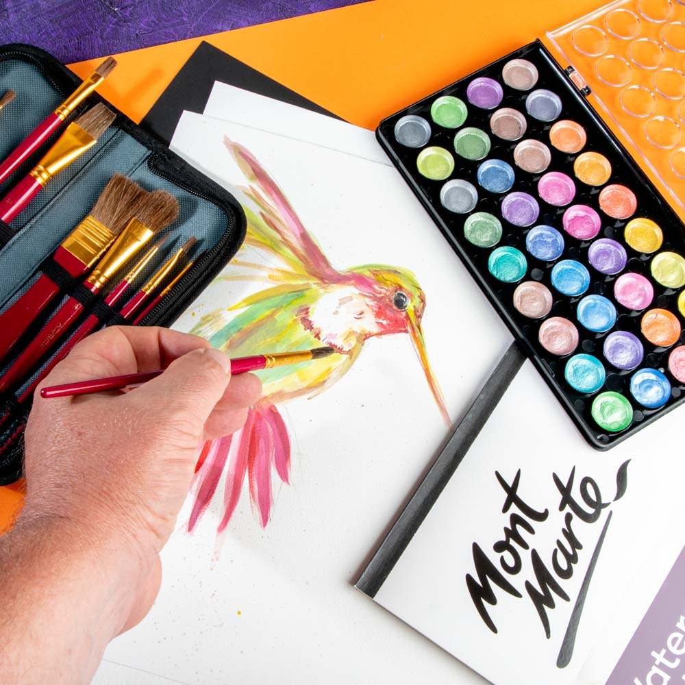 Mont Marte Aquarellfarben Signature – 36 Metallic Farben - mit Pinsel - SETL
