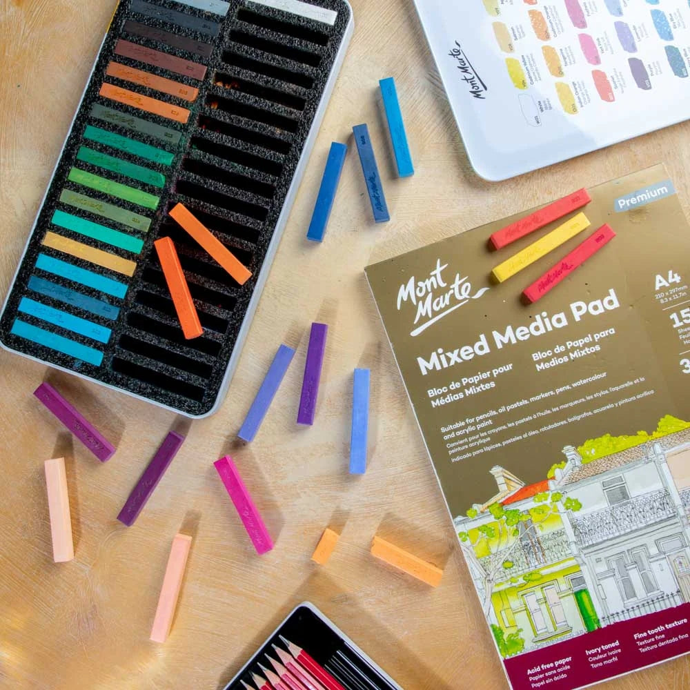 Mont Marte Weiche Pastellkreiden 36 Farben im Metallkasten