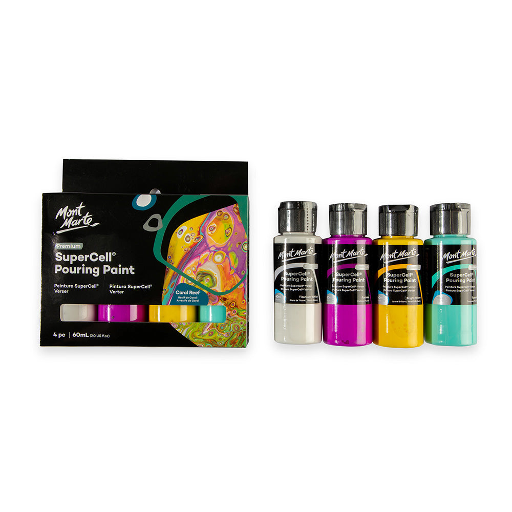 Mont Marte SuperCell® Pouring Set - Coral Reef - 4x60ml in Flaschen