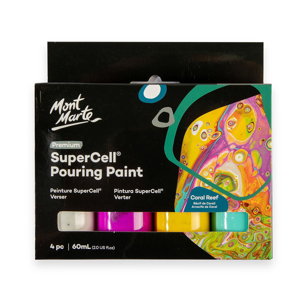 Mont Marte SuperCell® Pouring Set - Coral Reef - 4x60ml in Flaschen