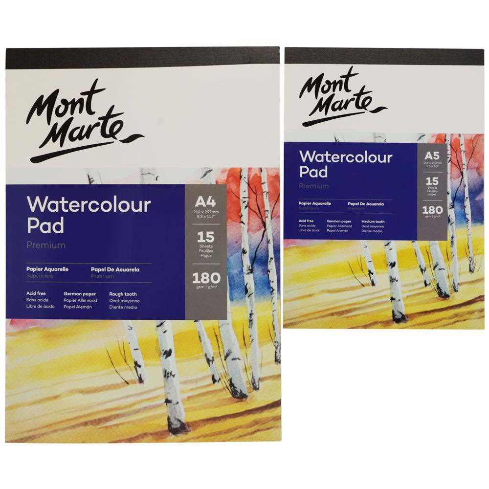 Mont Marte Aquarellblock 180 g/m² – 15 Blatt, A4
