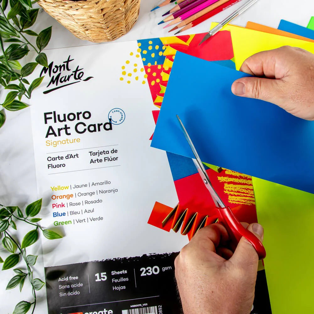 Mont Marte Fluoro Art Card A4, 230 g/m² – 30 Blatt in 5 Farben