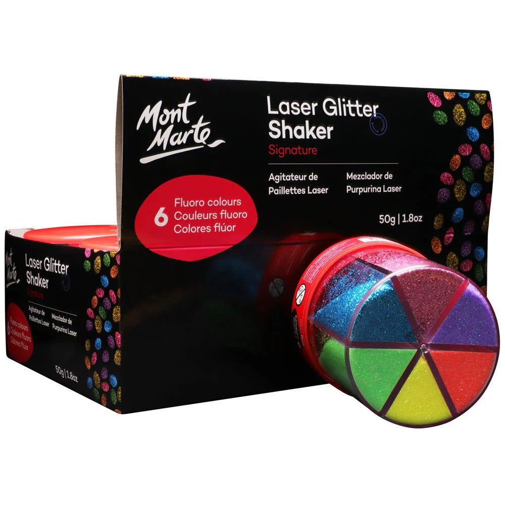 Mont Marte Laser Glitter Shaker 50 g – 6 fluoreszierende Glitzerfarben