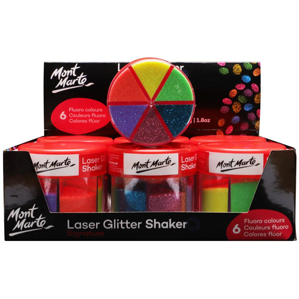 Mont Marte Laser Glitter Shaker 50 g – 6 fluoreszierende Glitzerfarben