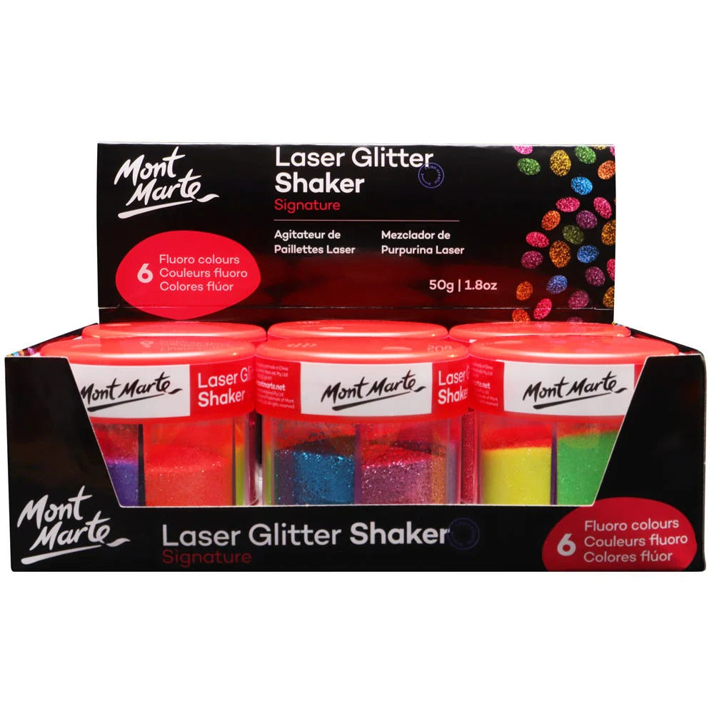 Mont Marte Laser Glitter Shaker 50 g – 6 fluoreszierende Glitzerfarben