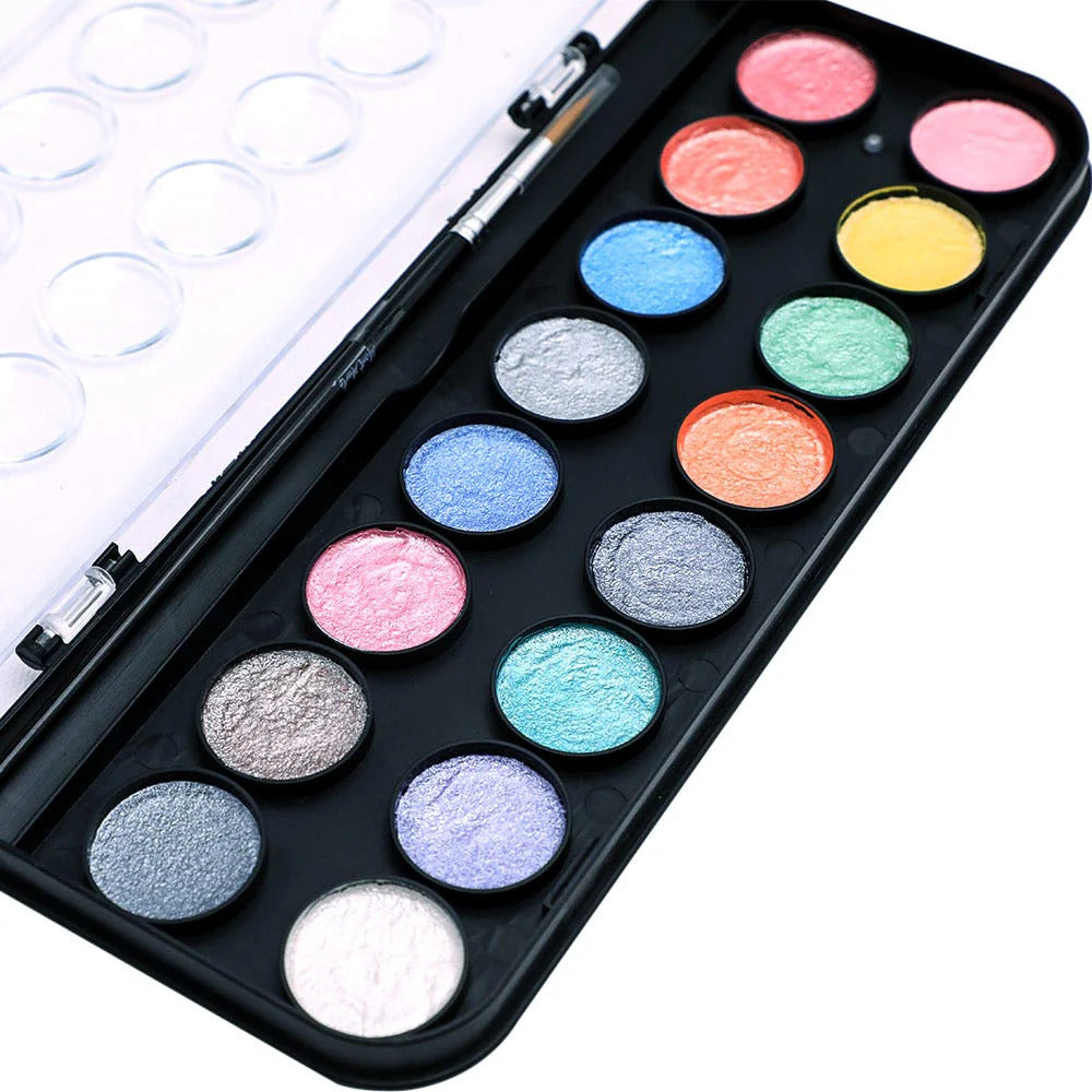 Mont Marte Metallic Aquarellfarben Set 16 Farben mit Pinsel