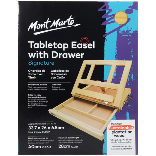 Mont Marte Tischstaffelei mit Schublade aus Kiefernholz, für Leinwände bis 40 cm