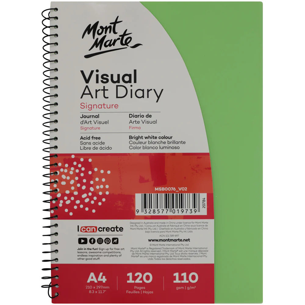 Mont Marte Visual Art Diary A4 – 110 g/m², 120 Seiten, Spiralbindung