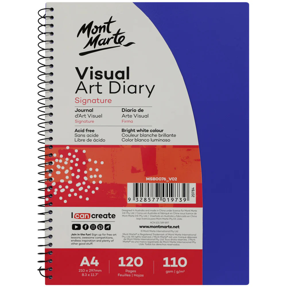 Mont Marte Visual Art Diary A4 – 110 g/m², 120 Seiten, Spiralbindung