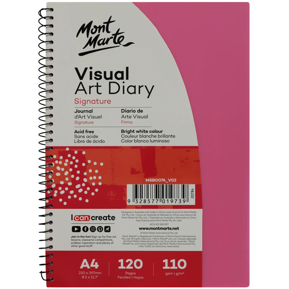 Mont Marte Visual Art Diary A4 – 110 g/m², 120 Seiten, Spiralbindung