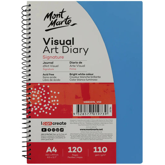 Mont Marte Visual Art Diary A4 – 110 g/m², 120 Seiten, Spiralbindung - SETL